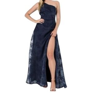 Lulus Dreamy Romantic Navy Blue Burnout Floral One-Shoulder Maxi Dress XS Prom